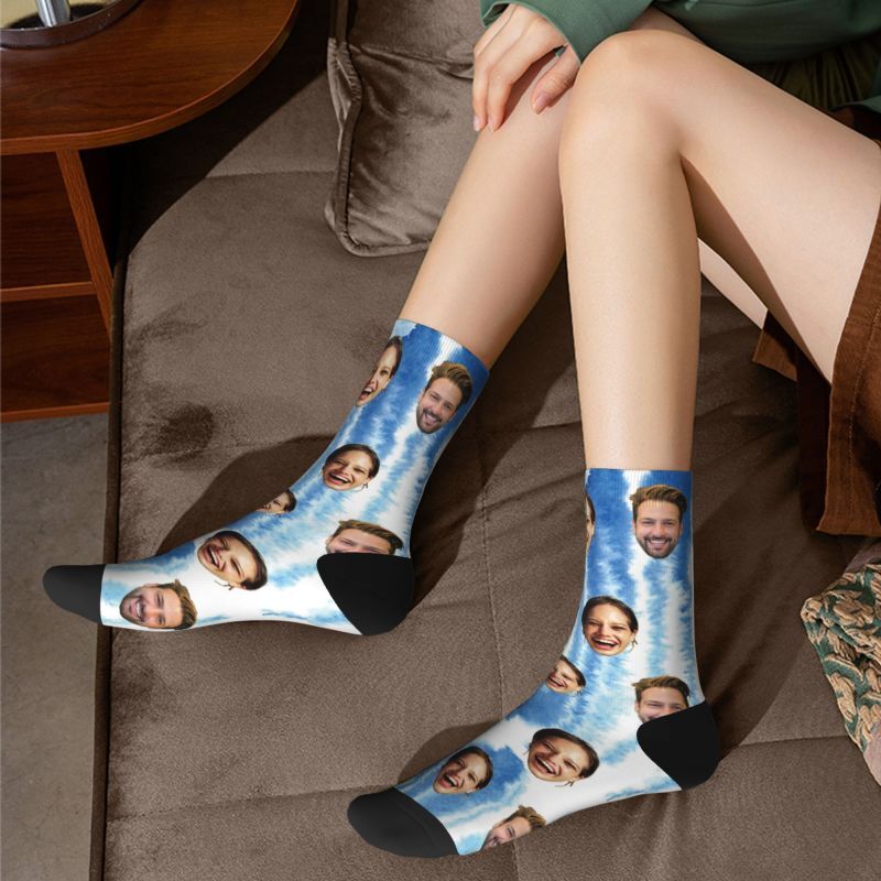 Custom Photo Socks Sky Tie Dye Printed Breathable Socks for Couples
