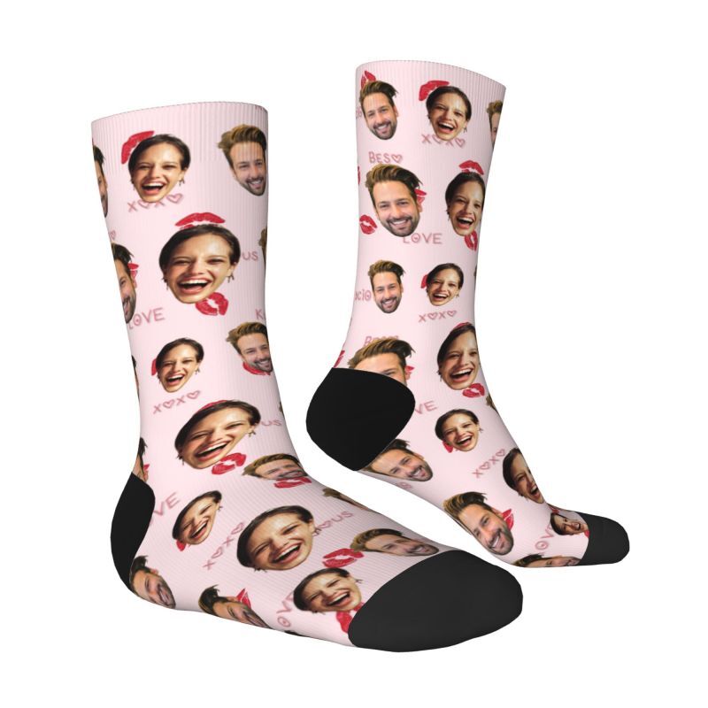 Customized Face Socks with Love Text for Anniversary Gifts for Her