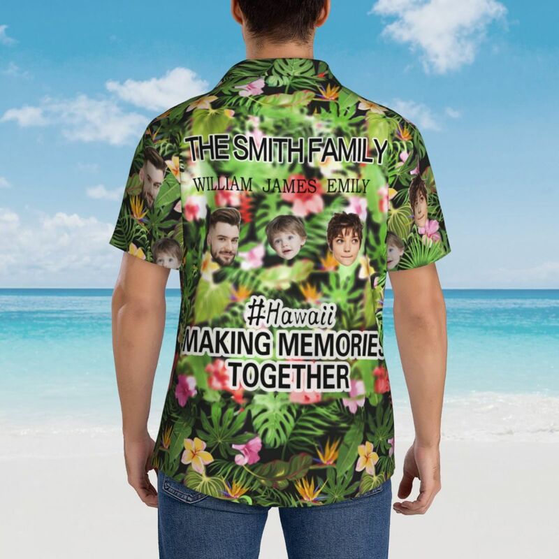 Camisa Hawaiana Personalizada Vibraciones Tropicales Foto de Familia Cara Personalizada Camisa Unisex