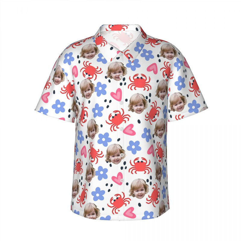 Camisa Hawaiana Unisex de Manga Corta con Dibujos de Cangrejos