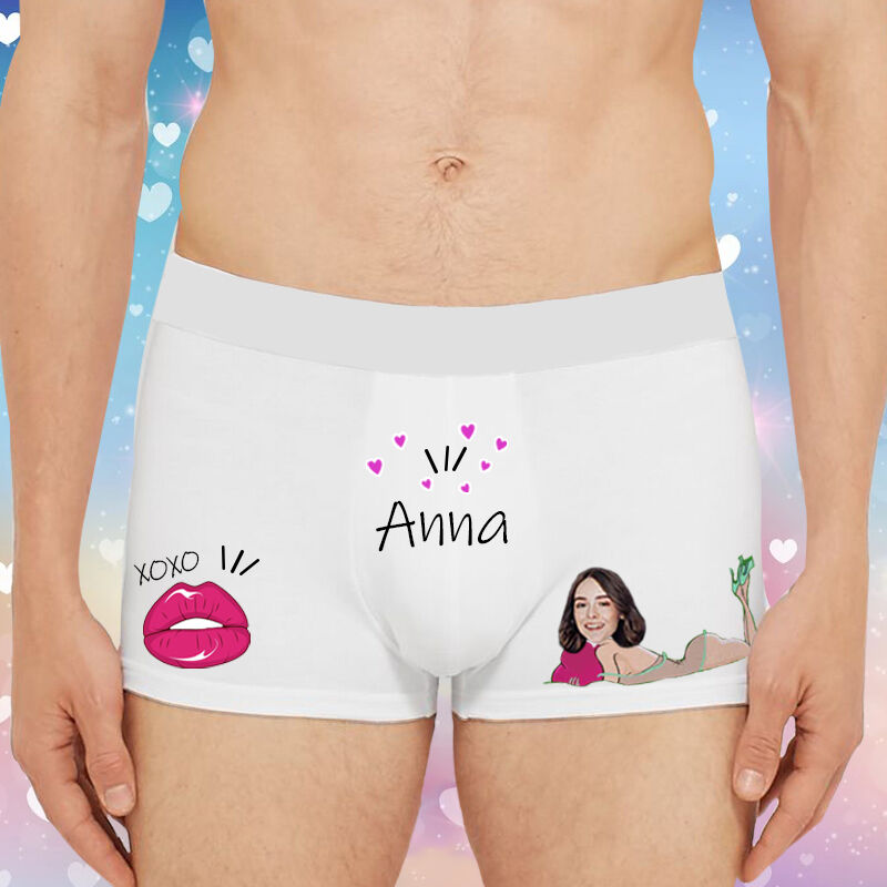 Personalized Picture And Name Men's Underwear Boxer Briefs with Sexy Body Pattern Cute Gift for Him