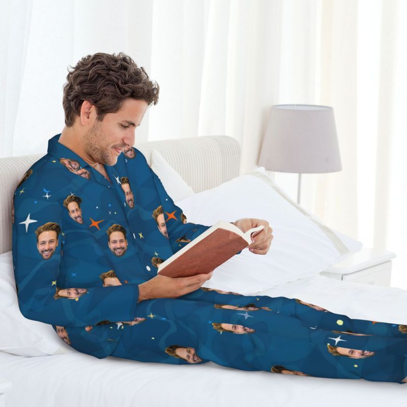 Gepersonaliseerde pyjama aangepaste foto blauwe sterrenhemel Patroon ontwerp geweldig cadeau voor hem familie