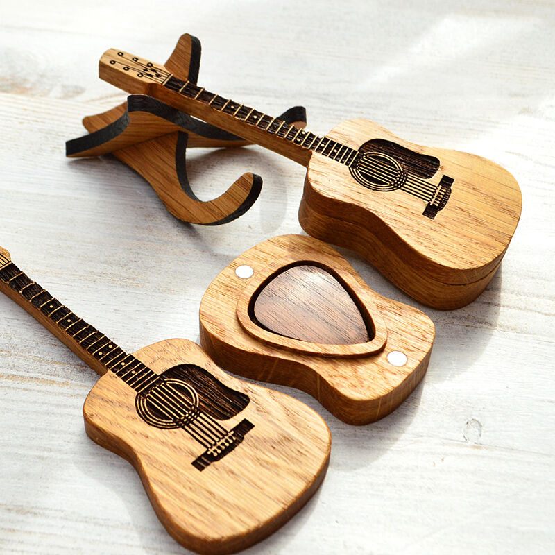Personalisiertes Holz-Gitarrenfach Mit Plektrum Schönes Geschenk für Musikliebhaber