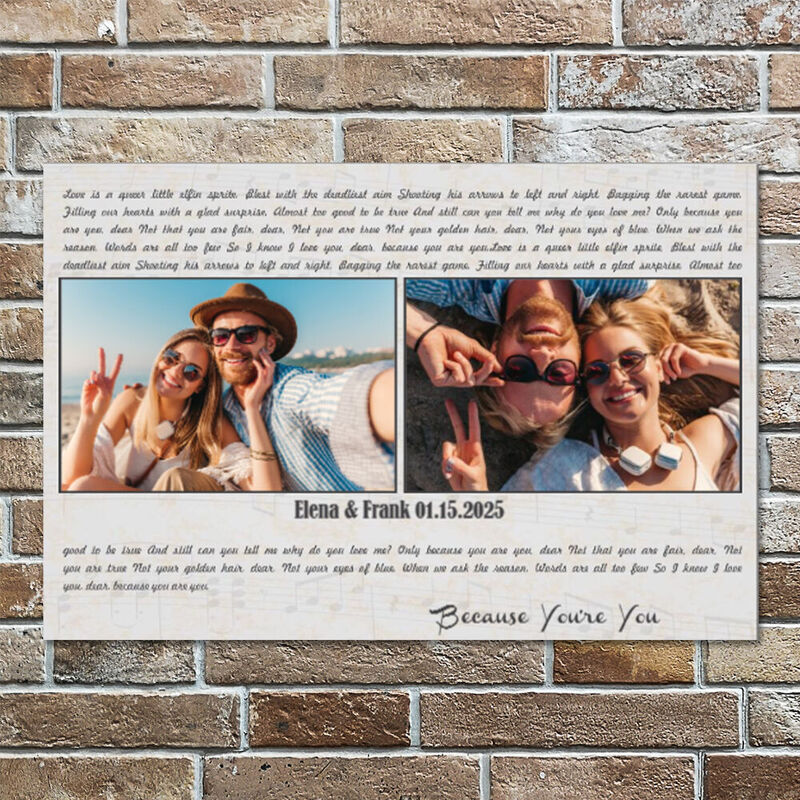 Personalized Picture Canvas Wall Art with Custom Lyrics Creative Gift for Couples