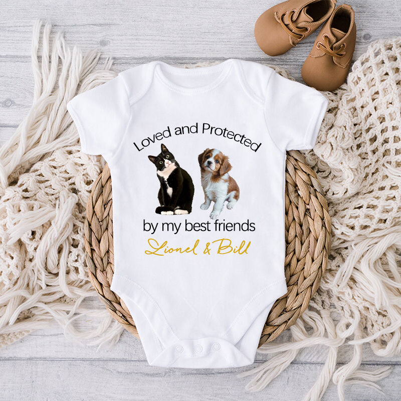Body de bebé personalizado Amado y protegido por mi mejor amigo Foto de mascota personalizada Gran regalo para baby shower