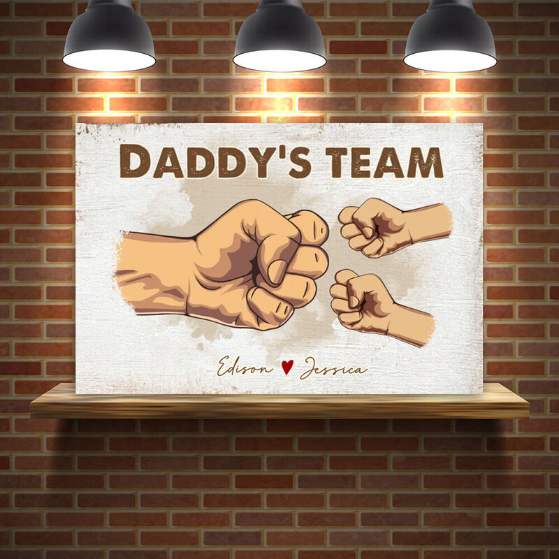 Personalized Name Canvas Wall Art with Fist Pattern Cool Present for Father