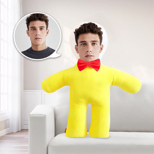 Almohada personalizada con foto de la cara en 3D en amarillo de regalo único para novio