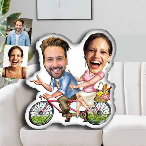 Custom Face Pillow Riding Bicycle 3D Portrait Personalized Photo Pillow Funny Gifts for Couple