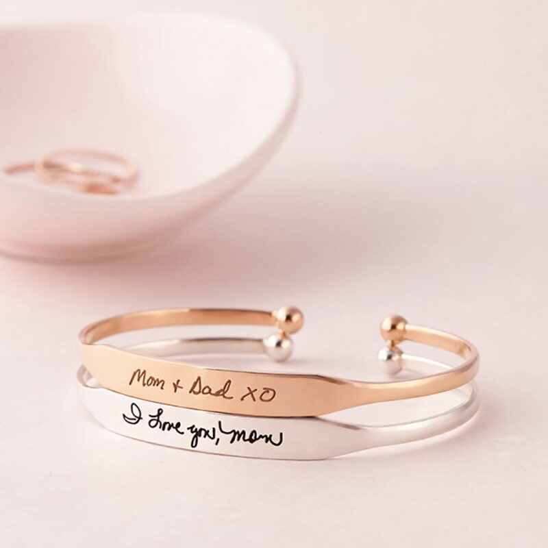 Engraved Handwriting Name Bracelet Cuff Bracelet Gift For Her