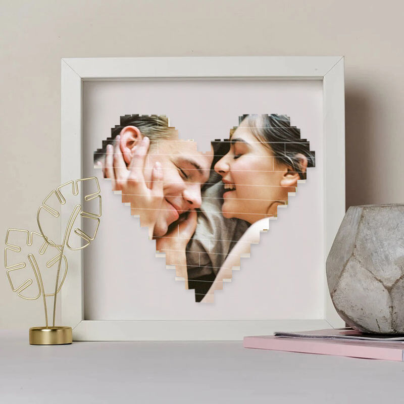 Custom Photo Heart Block Puzzle with Frame for Couple