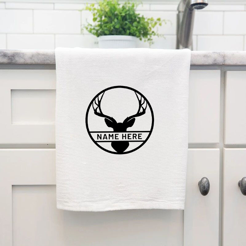 Personalized Towel with Custom Name Artistic Deer Head Design Exquisite Gift for Lover