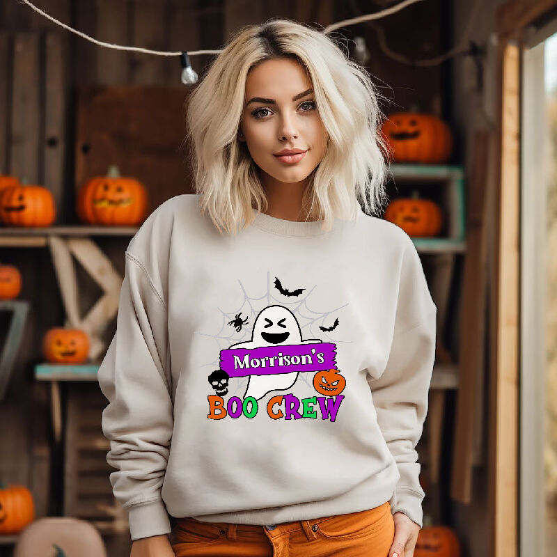 Personalized Name Sweatshirt with Ghost And Bat Pattern Perfect Halloween Gift