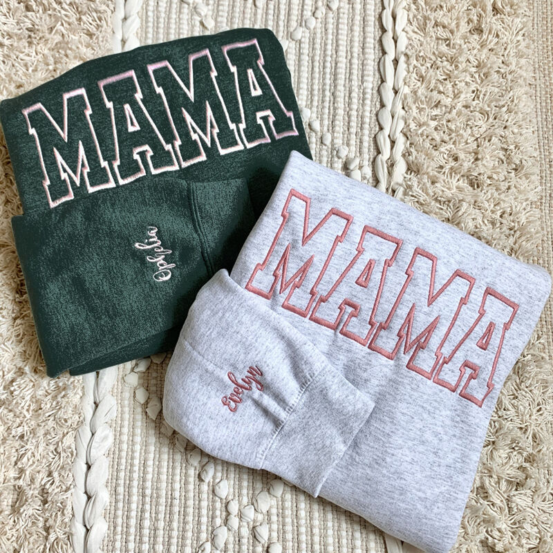 Personalized Sweatshirt Custom Embroidered Family's Name and Mama Design Unique Gift for Best Mother