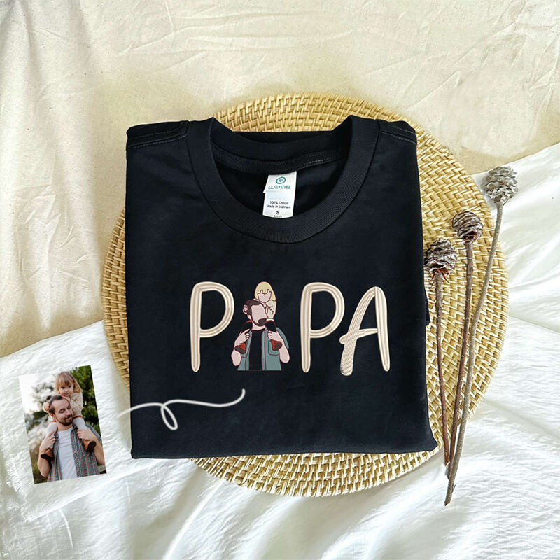 Felpa personalizzata ricamata a colori con foto di papà e bambino PAPA Design Regalo creativo per il papà