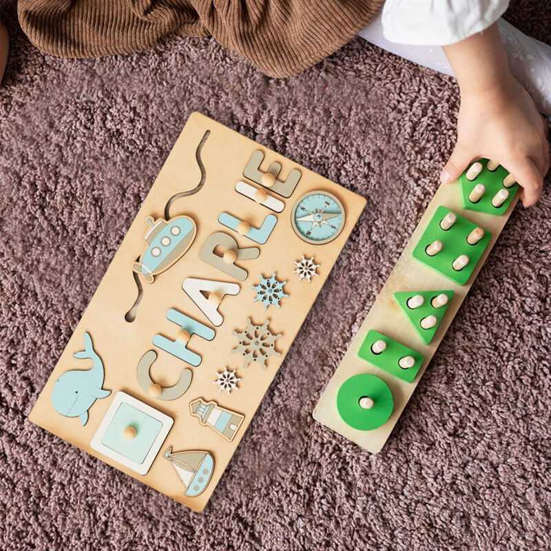 Personalized Wooden Name Puzzle Wooden Whale Submarine Baby Puzzle Toys Gift