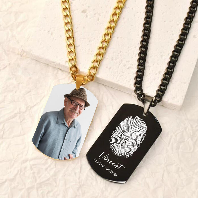 Personalized Dog Tag Necklace Custom Photo And Fingerprint Memorial Gift