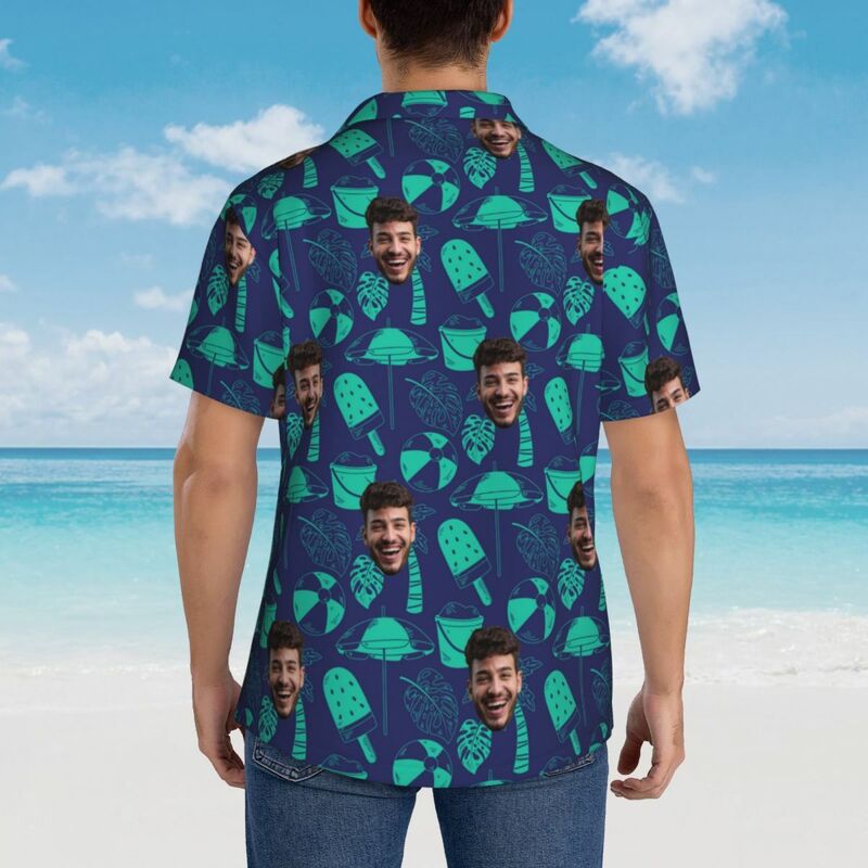 Camicia hawaiana personalizzata con elementi da spiaggia per uomo