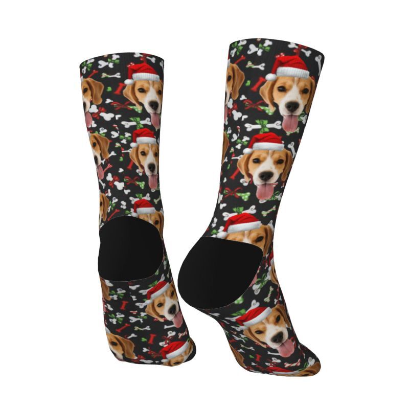 Chaussettes de visage personnalisées Photo d'animal de compagnie personnalisée portant un chapeau de Noël Cadeau pour les amoureux des animaux