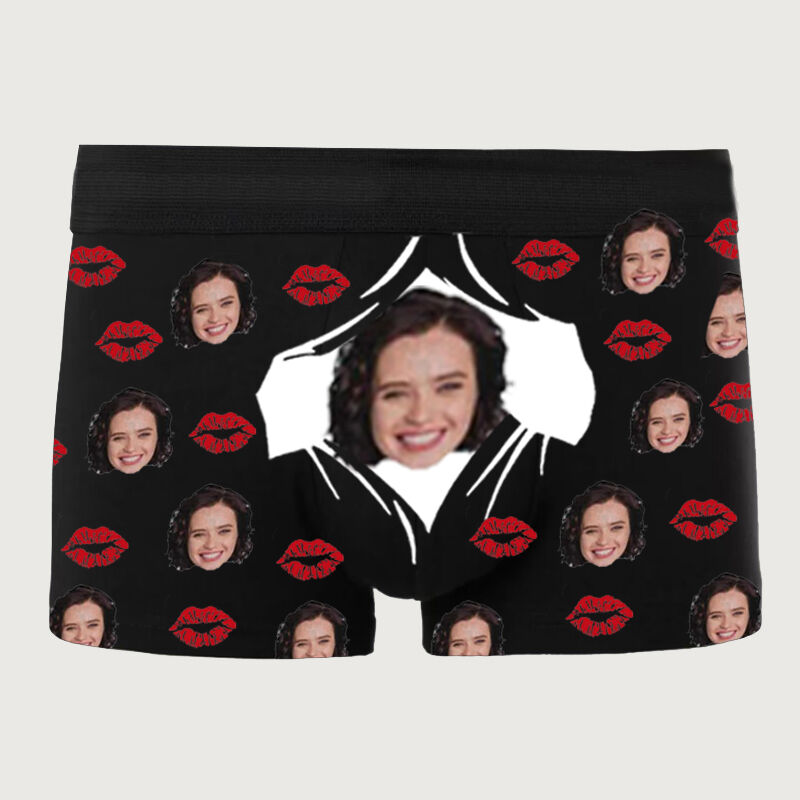 Personalized Picture Men's Underwear Boxer Briefs with Mouth Pattern Funny Gift for Husband