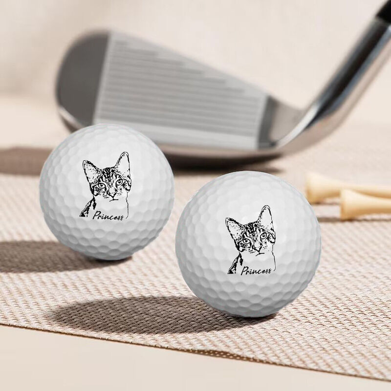 Personalized Golf Ball Set of 3 Sketch Pet Photo Desktop Ornaments Gift for Pet Lovers