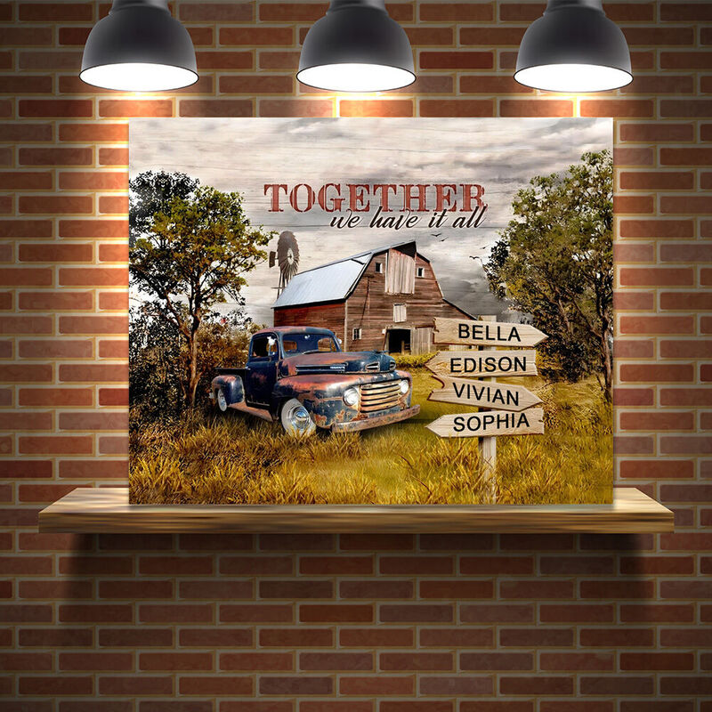 Personalized Name Canvas Wall Art with Car Pattern Cool Gift for Family