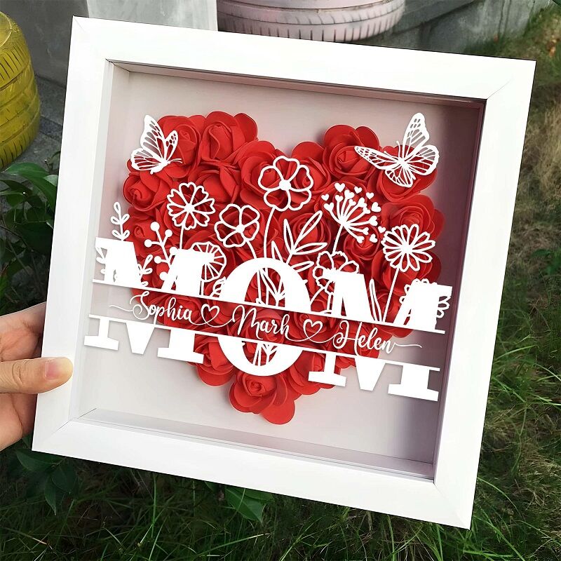 Personalized Flower Shadow Box Floral Mom Design with Custom Names Attractive Mother's Day Gift