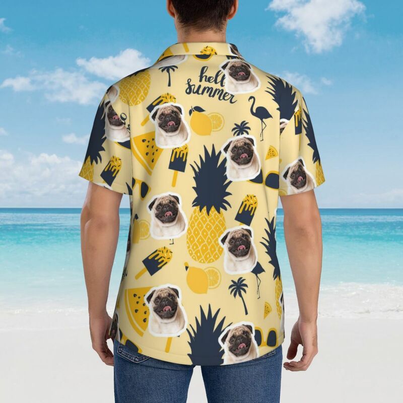 Personalisiertes Hawaiihemd mit gelbem Ananas-Muster Kurzarmhemd Geschenk für Haustierbesitzer