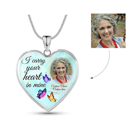 "I Carry Your Heart in Mine" Custom Photo Memorial Necklace