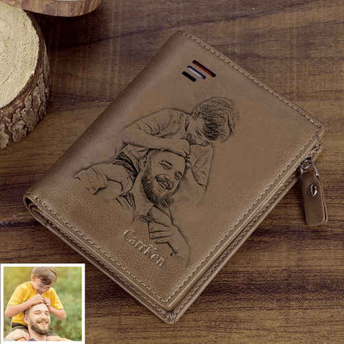 Personalisierte Geldbörse mit Fotogravur für Männer Braunes Leder Geschenkideen