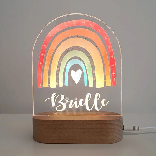 Personalized Wooden Acrylic Five Colors Rainbow Custom Name Lamp for Girl