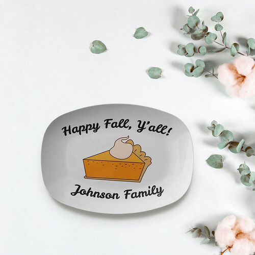 Personalized Name Plate with Funny Pattern for Thanksgiving Day "Happy Fall Y'all"