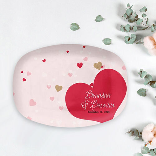 Personalized Name and Date Plate with Heart Pattern for Anniversary