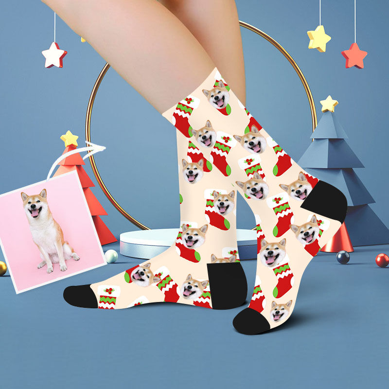 Calcetines con foto de cara divertida de perro con dibujo animado regalo para navidad
