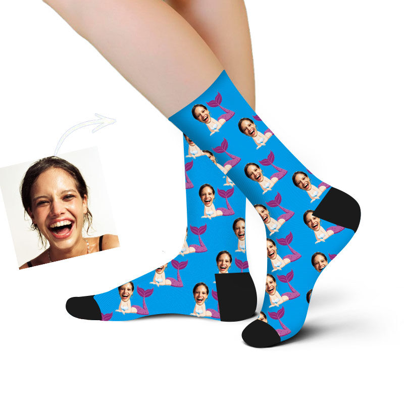 Custom Face Picture Socks Printed with Mermaid for Beautiful Girl