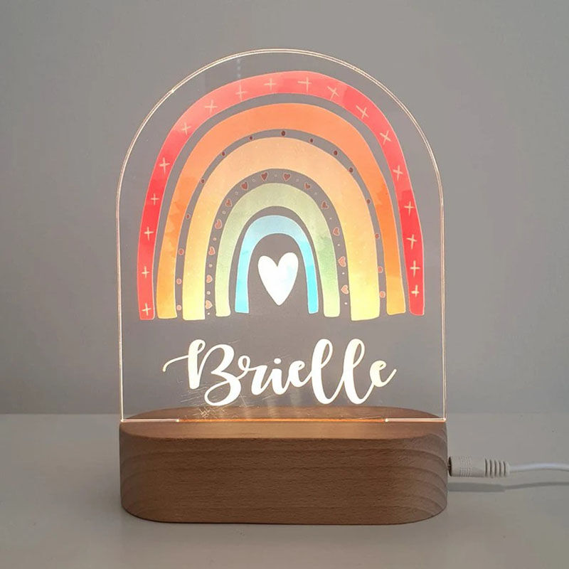 Lampe personnalisée en bois acrylique arc-en-ciel cinq couleurs pour fille
