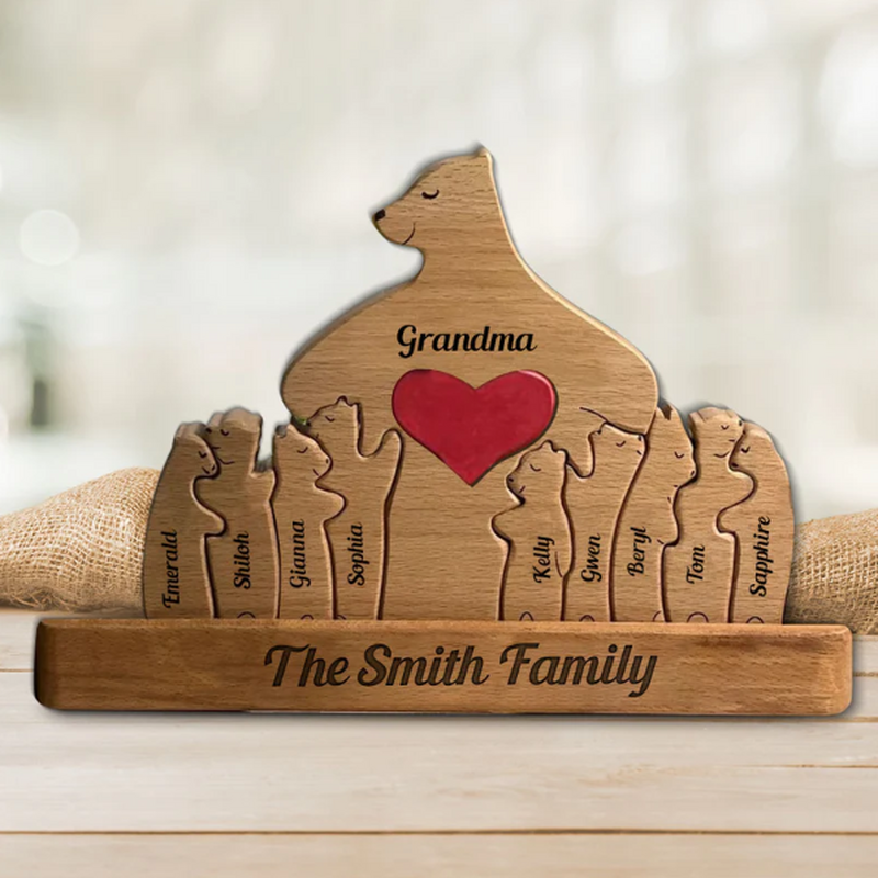 Personalized Family Bear Wooden Puzzle Warm Christmas Gift for Grandma