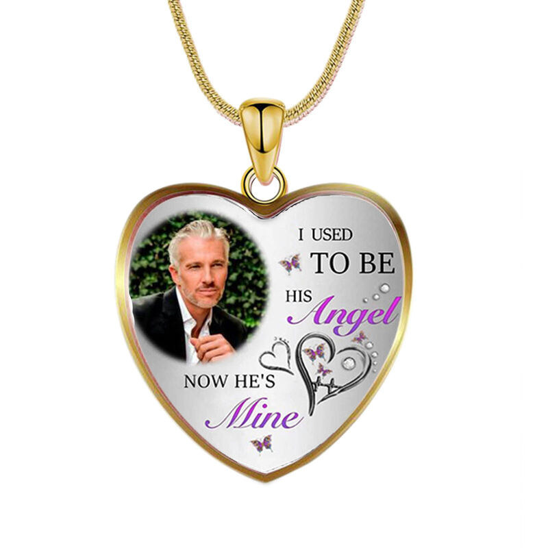 Collier Photo Personnalisé "I Used To Be His Angel Now He's Mine"