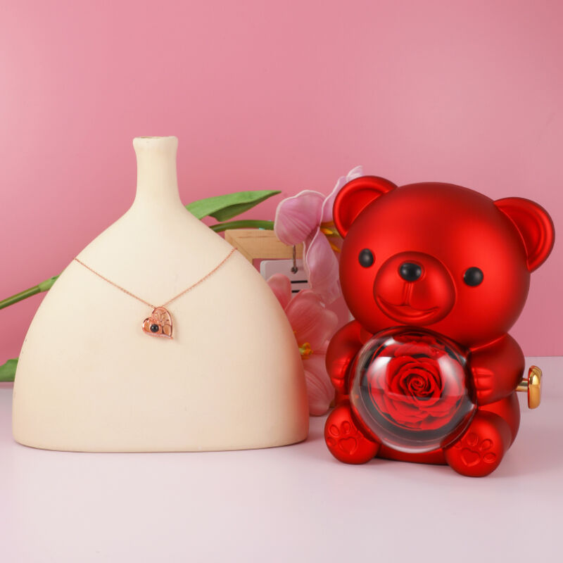 Boîte à bijoux personnalisé pour ours avec collier de projection arbre de vie Cadeau de St Valentin