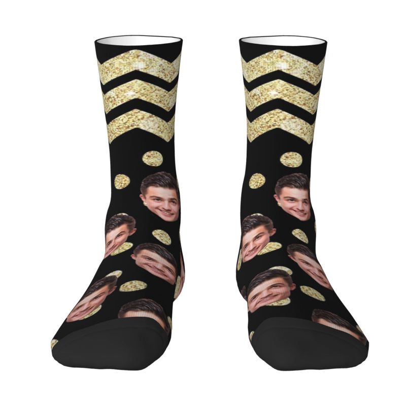 Personalized Face Socks Gold Polka Dot Pattern Christmas Gift for Men