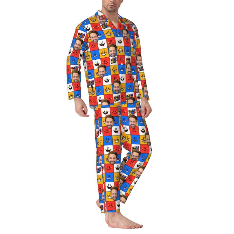 Personalized Pajamas Custom Photo Colorful Little Emoticon Block Design Vibrant Gift for Family