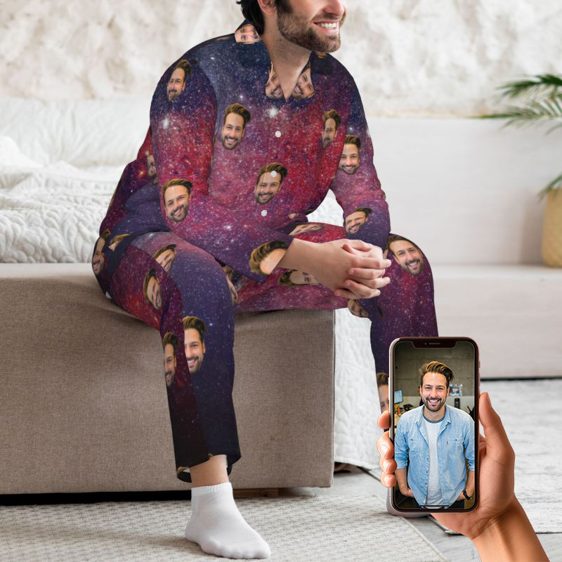 Personalized Pajamas Custom Photo Magnificent Universe Galaxy Pattern Design Gift for Family