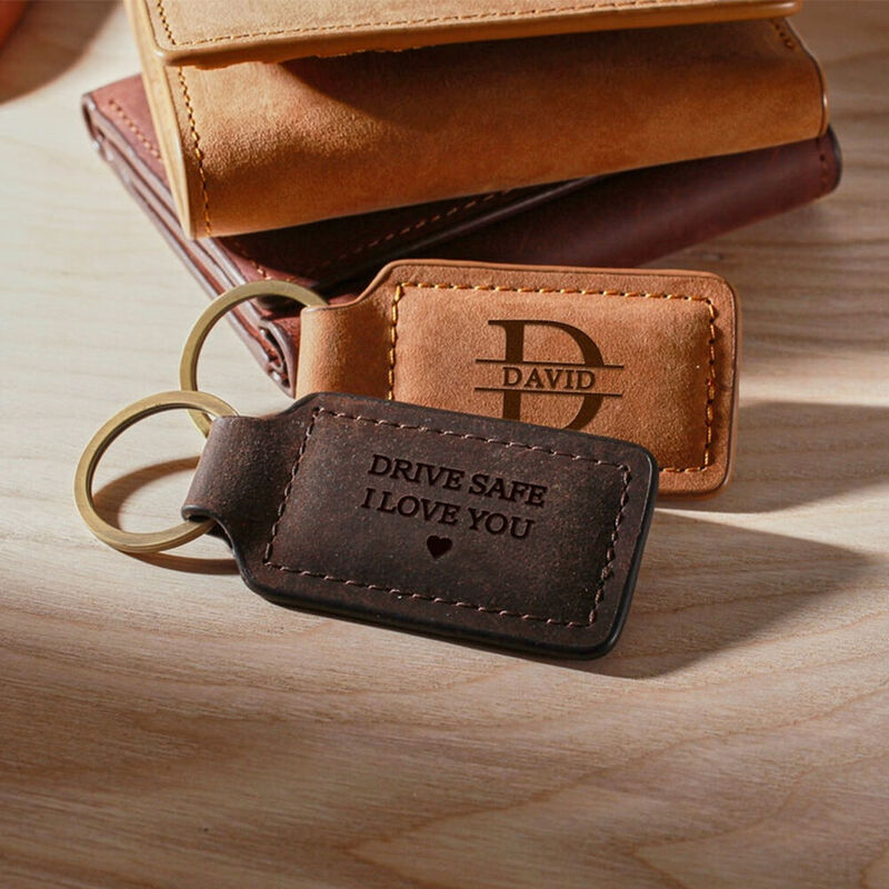 Personalized Leather Keychain With Custom Name And Initials For Dad