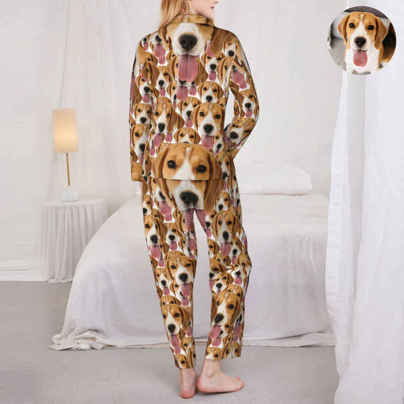 Personalized Pajamas Custom Dog Head Photo Full Set Pattern Design Creative Gift for Pet Lovers