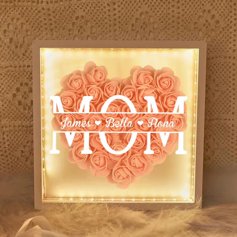 Personalized Flower Shadow Box Photo Frame with Light Customized Child Name Mother's Day Gift