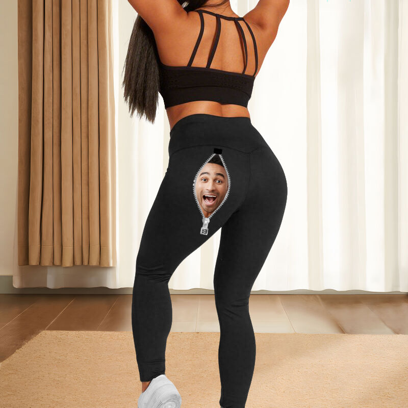 Personalized Leggings Custom Photo Zipper Funny Surprise Design Creative Gift for Her Lovers
