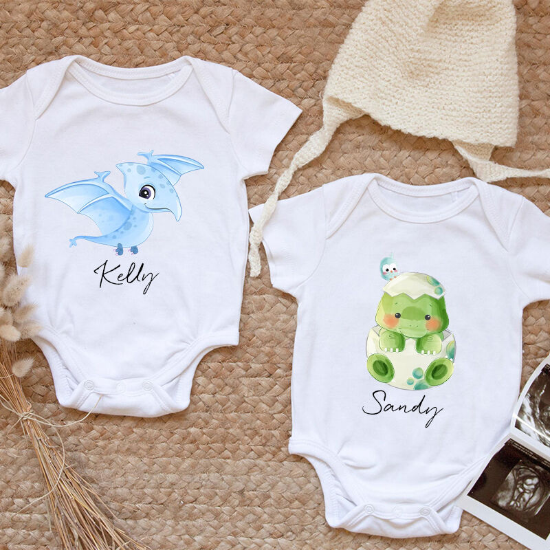 Personalized Baby Onesie Optional Cartoon Dinosaurs Pattern Attractive Baby Shower Gift for Family