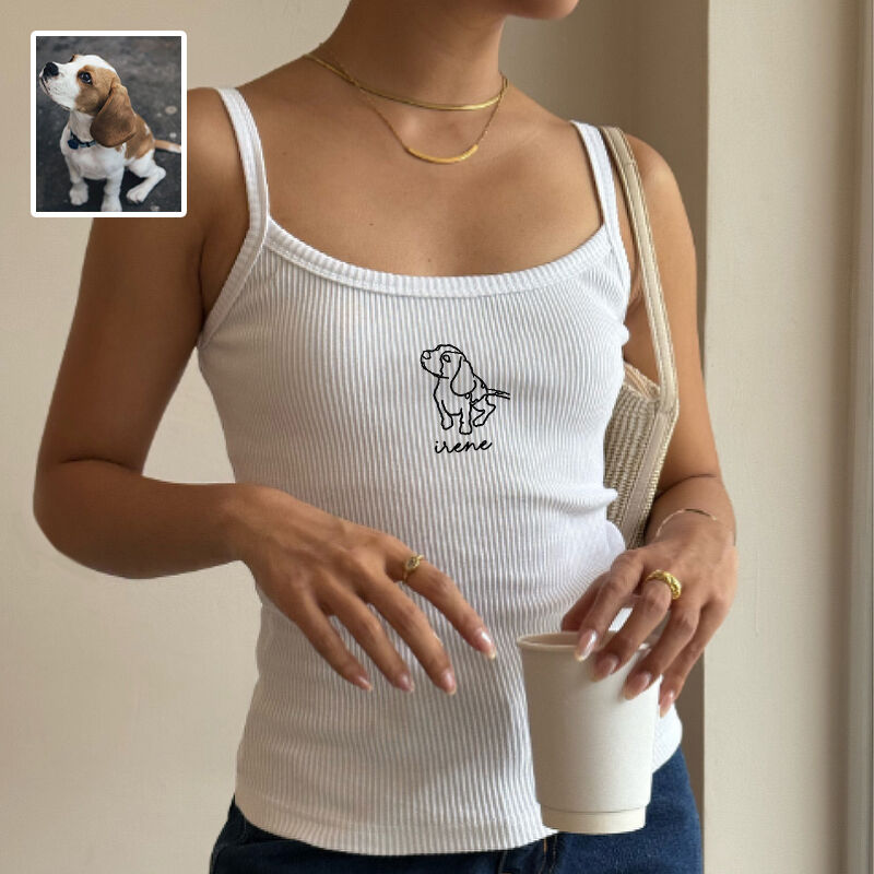 Personalized Tank Top Embroidered Camisole Custom Pet Photo Line Design Perfect Gift for Pet Lovers