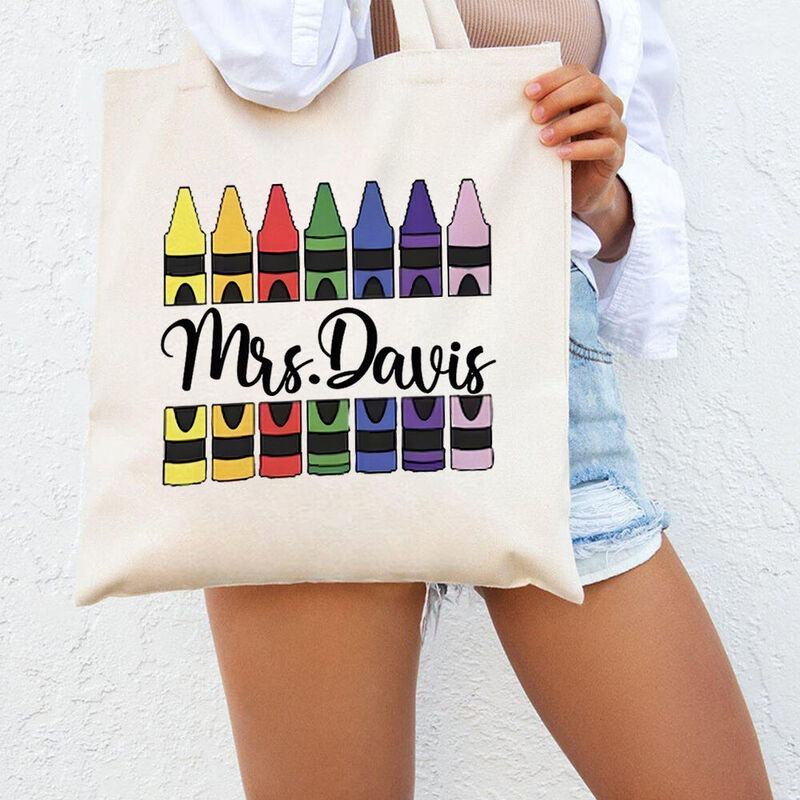 Gepersonaliseerde canvas tas met eigen naam diverse spullen tas schooltas terug naar school cadeau voor leraar