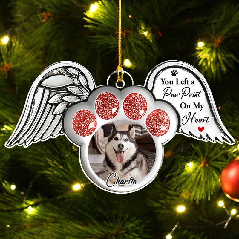 Personalized Paw Pendant with Wings Custom Pet Photo Memorial Gift