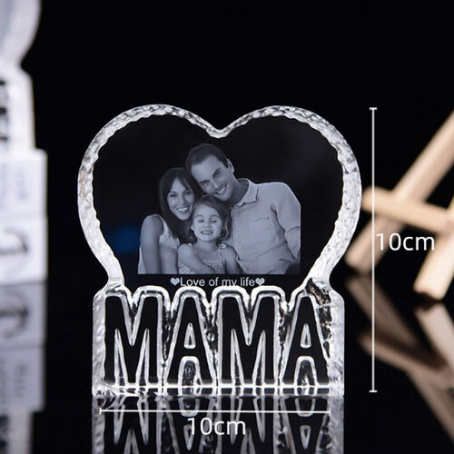 Cadre photo personnalisé en cristal maman coeur gravé au laser